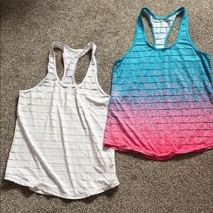 Women's Racerback Tank Tops ZYIA Active - White and Blue-Pink Gradient